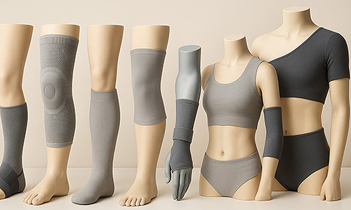 Medizinische Stützstrümpfe, Arm- und Beinbandagen sowie funktionelle Unterwäsche zur Stabilisierung.