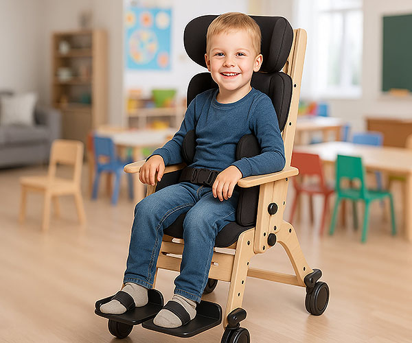 Therapiestuhl für Kinder mit Gurtsystem und Fußstützen zur sicheren Sitz- und Haltungsunterstützung